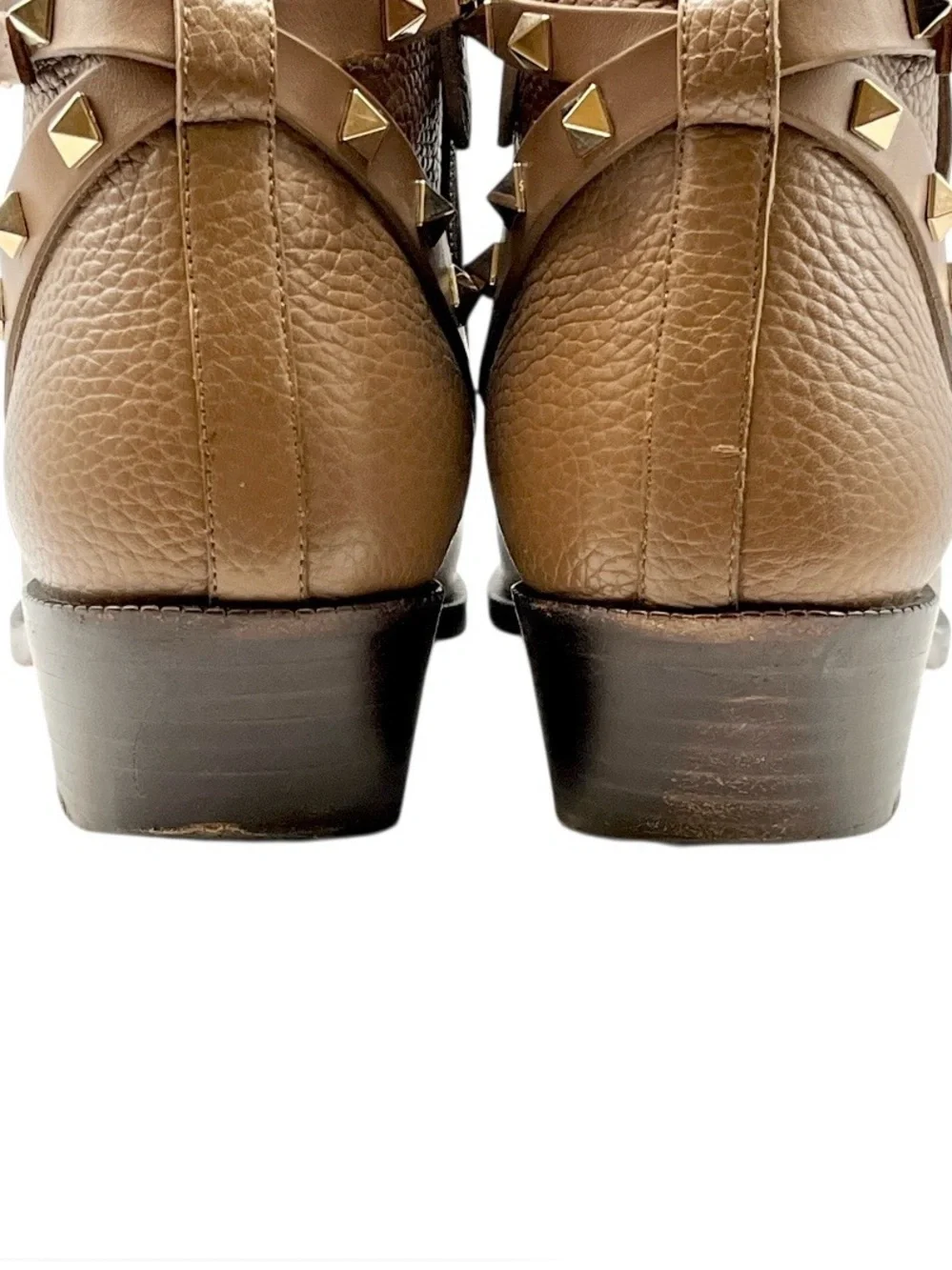Valentino Rockstud Harness Leather Ankle Boots Poudre Tan EU 41 US 10.5